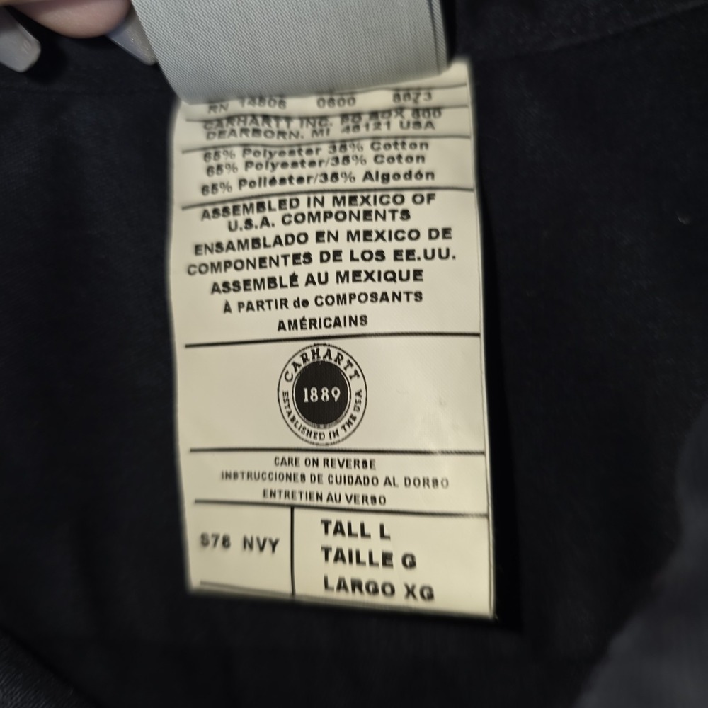 Carhartt Work Shirt Men's L Tall Navy Blue Button-Up Long Sleeve 2 Pocket S78 - Picture 3 of 8